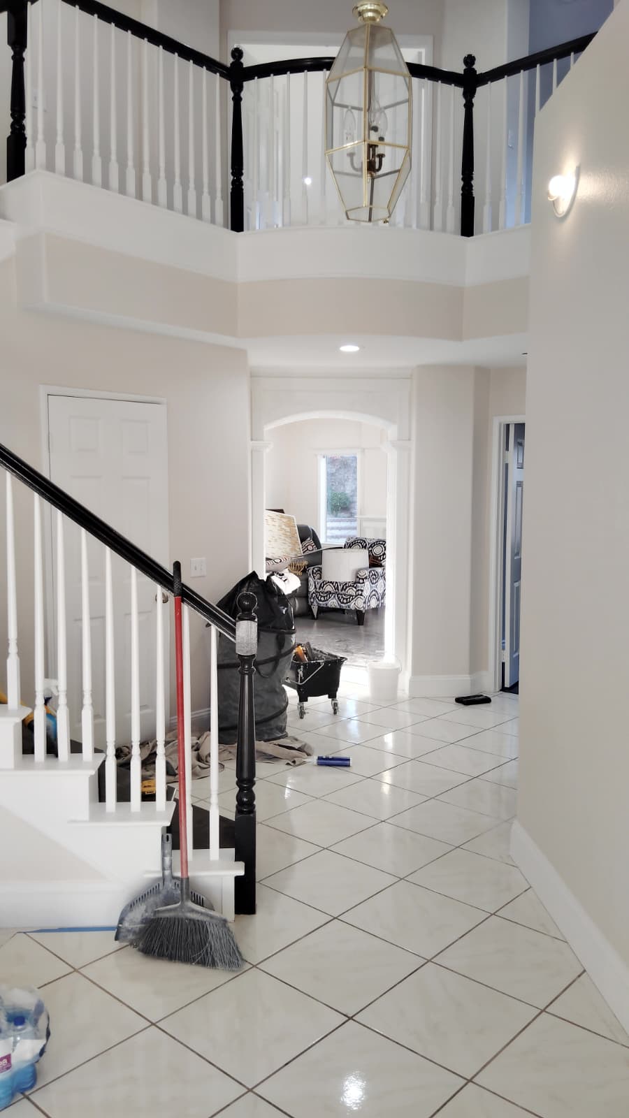 Upstairs Banister & Great Room after