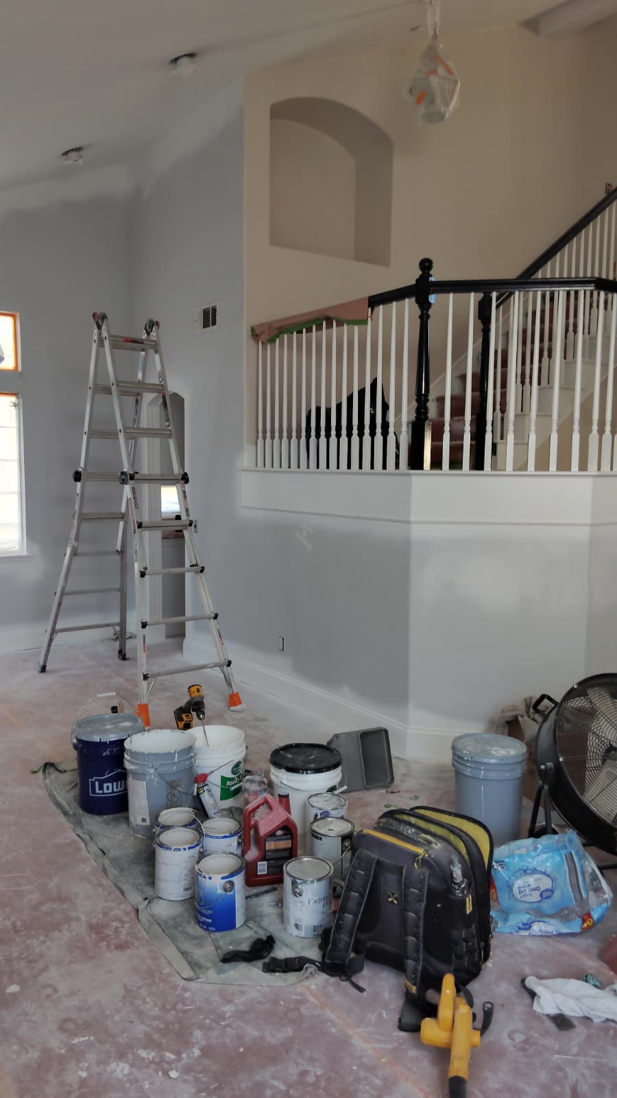 Upstairs Banister & Great Room before